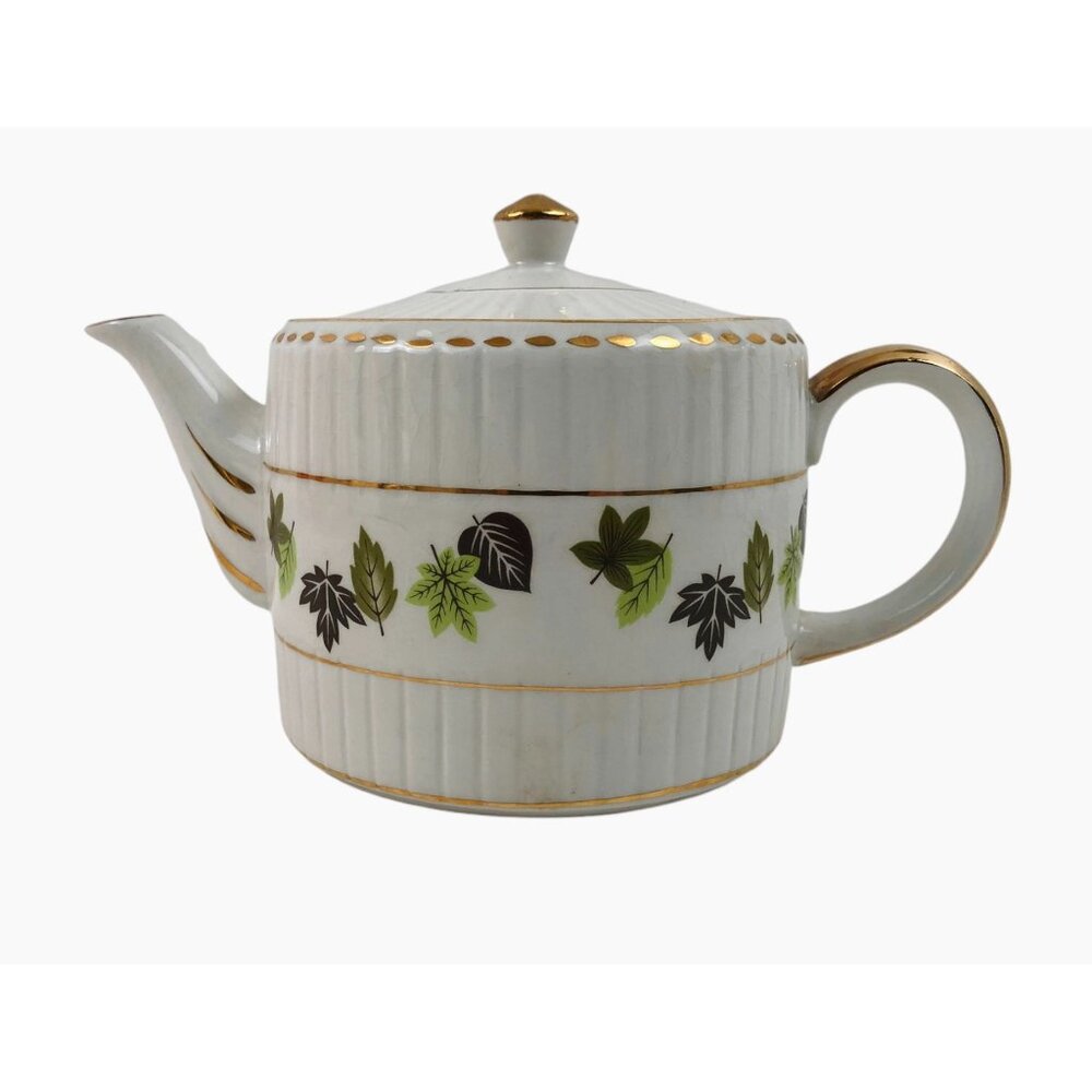 Wood And Sons Teapot English Ironstone Gold Trim Leaf Design Alpine White